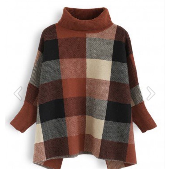 New chicwish plaid checked turtleneck poncho cape - Picture 5 of 6